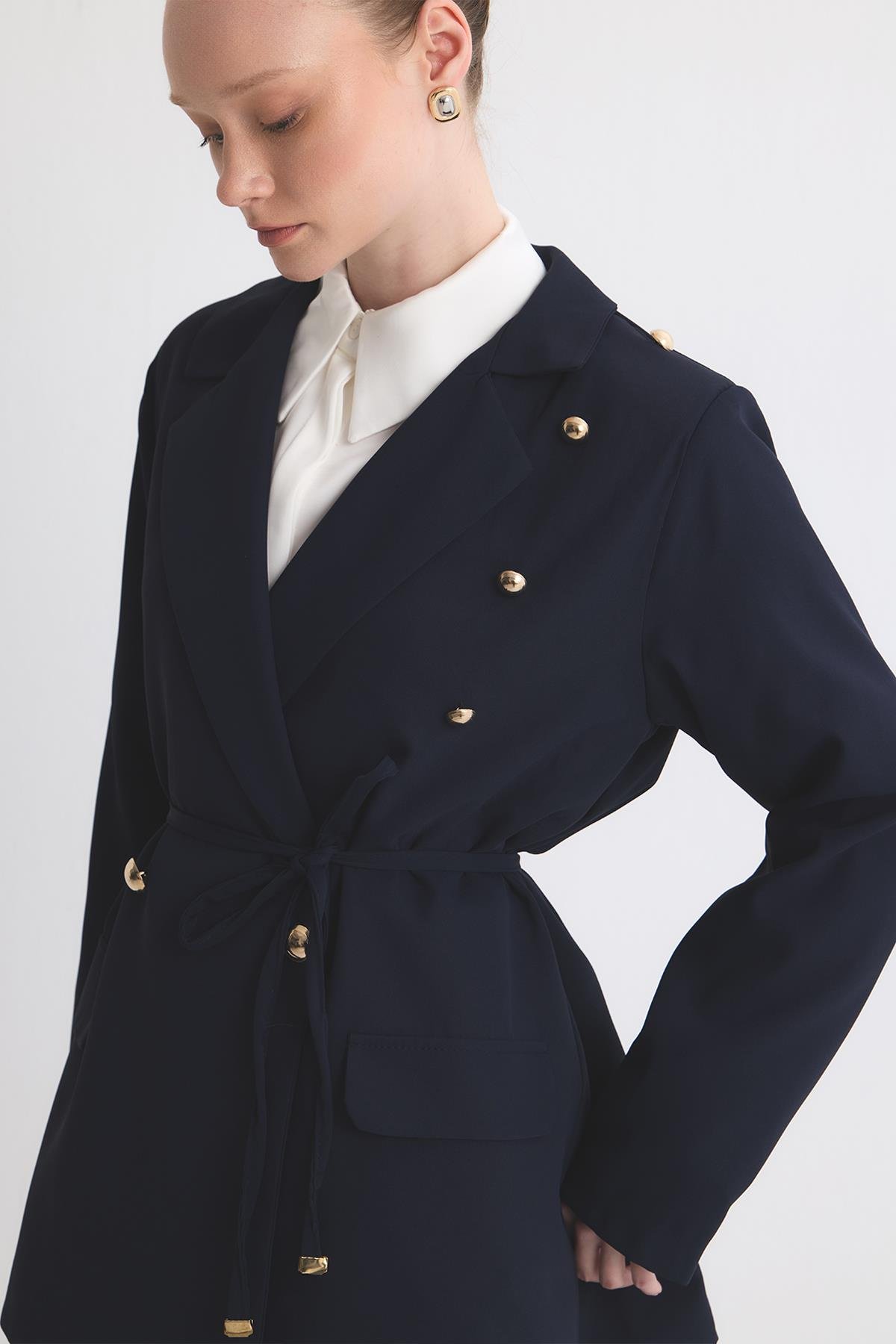 Olia Fırfır Detaylı Blazer Ceket Takım - Lacivert