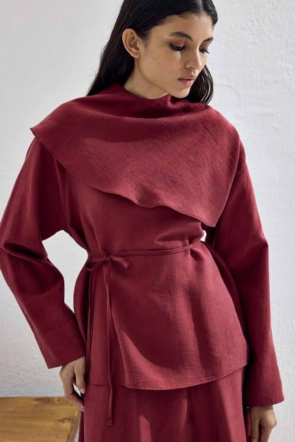 Pelerin Detaylı Etek Takım - Bordo