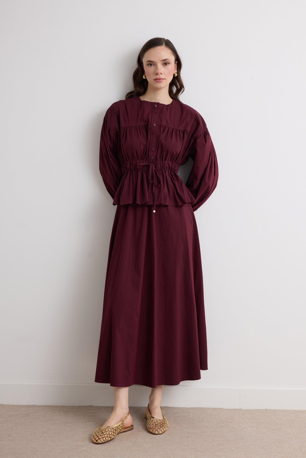 Selene Tünelli Etek Takım - Bordo