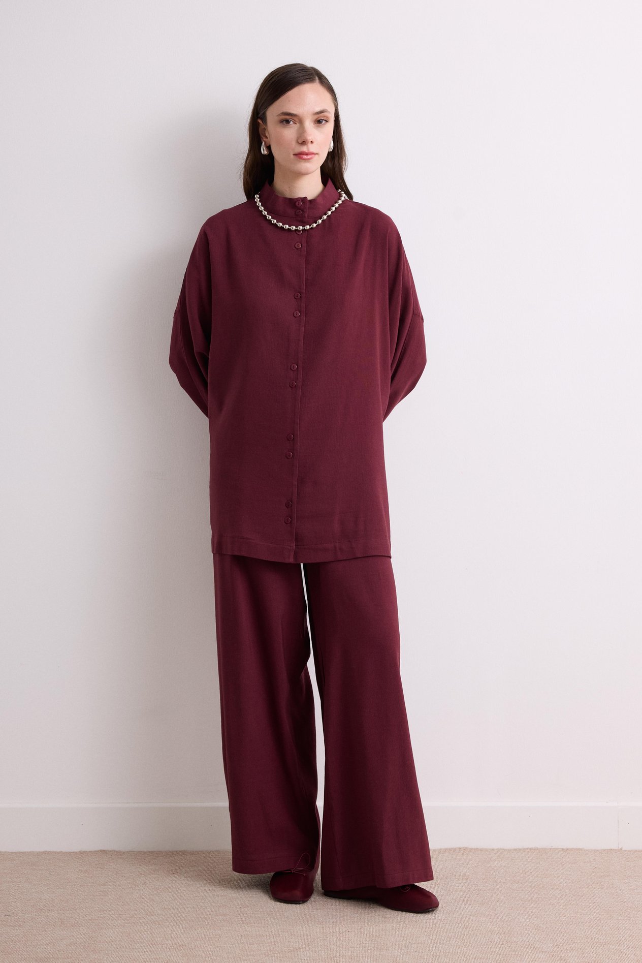 Sofia Keten Takım - Bordo