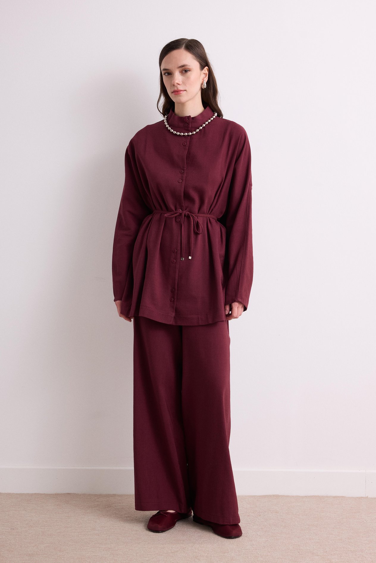 Sofia Keten Takım - Bordo