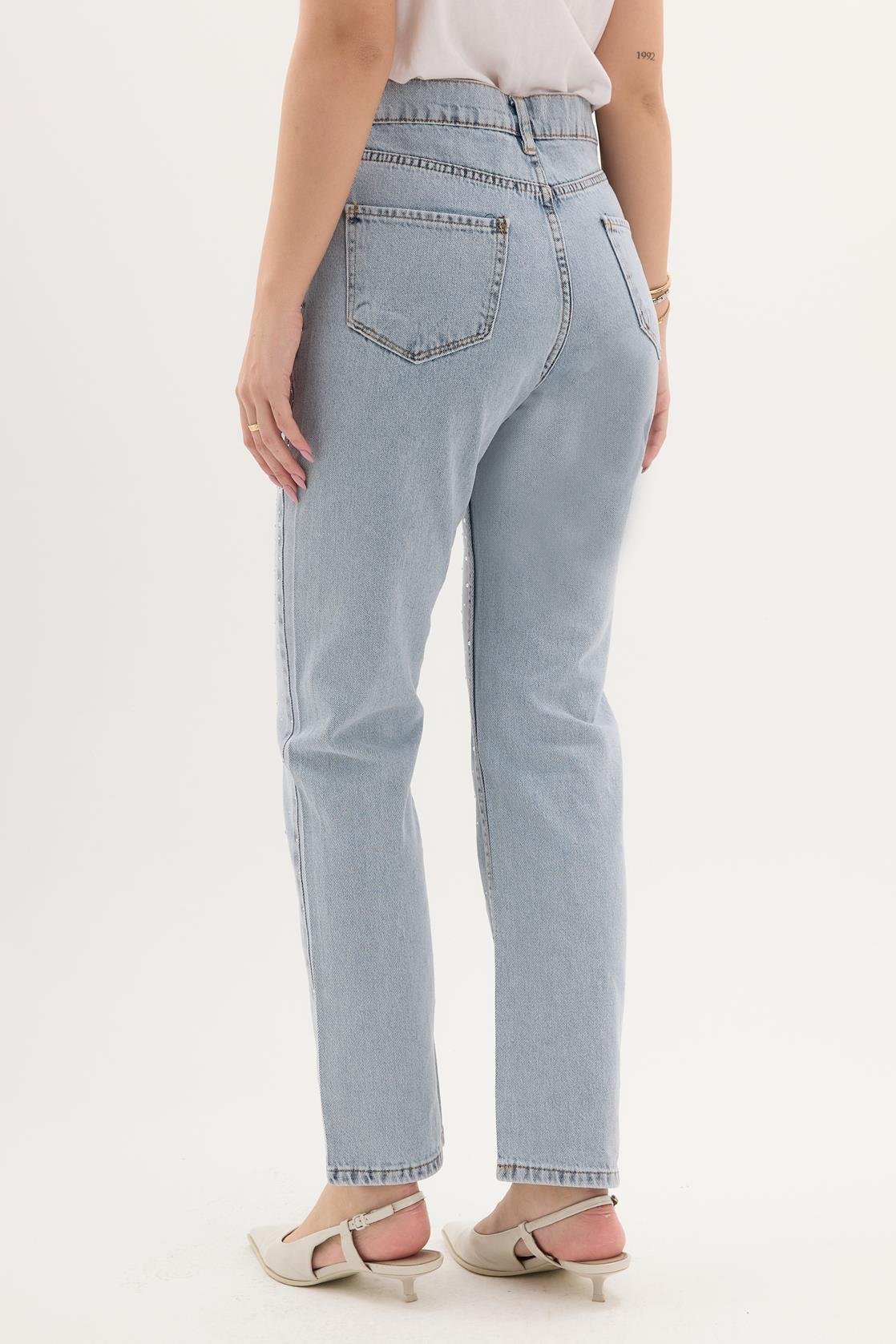 Taşlı Kot Pantolon - Buz Mavisi