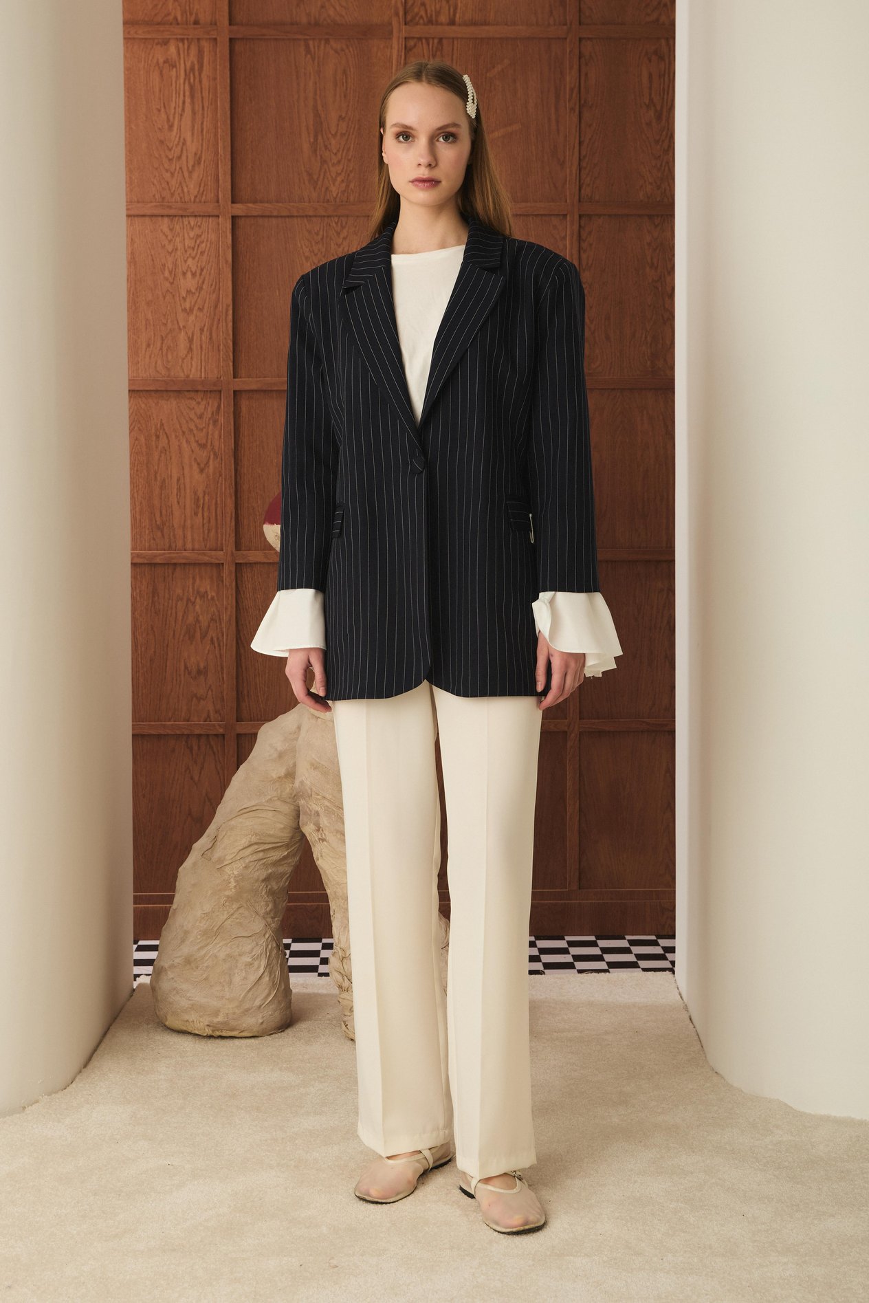 Volan Kol Blazer Ceket - Lacivert