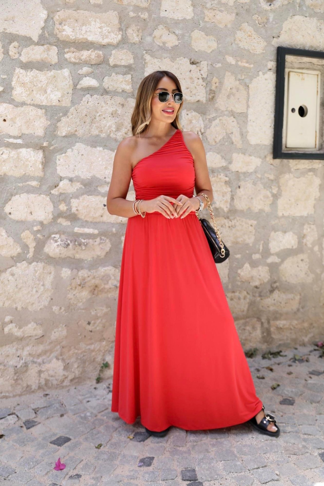 Narçiçeği Sandy Tek Omuz Maxi Elbise