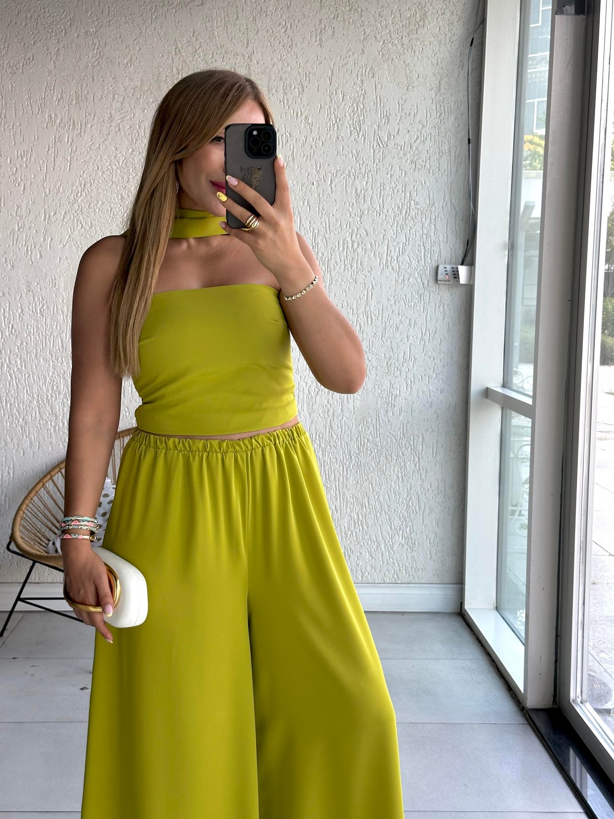 Yeşil Tasarım Crop Pantolon Takım 