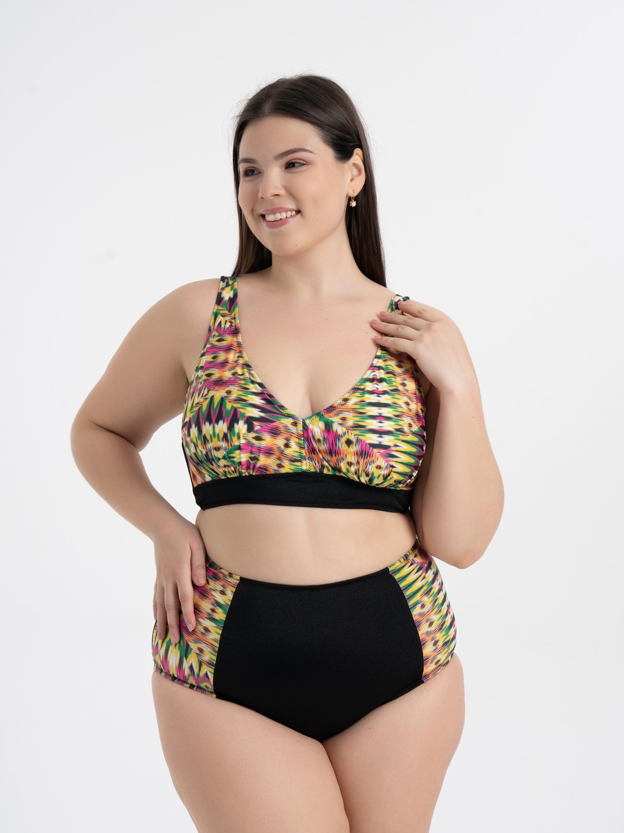 AQUAVİVA Kadın Büyük Beden Siyah Piramit Desen Nadide Bikini Takımı