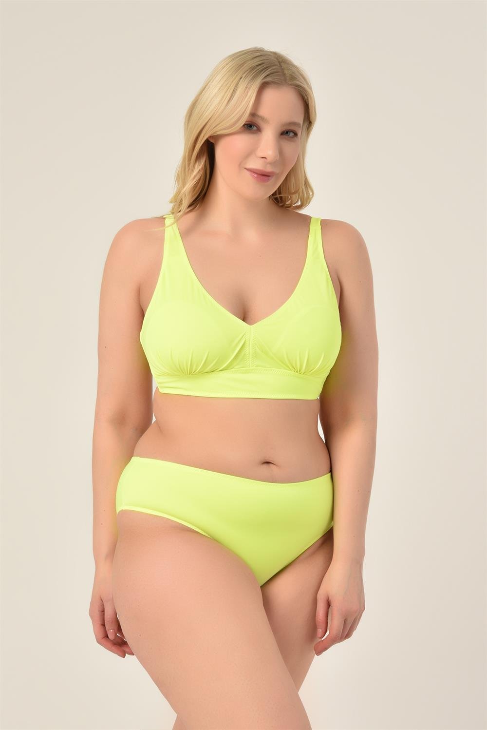 AQUAVİVA Kadın Neon Yeşil Büyük Beden Üçgen Toparlayıcı Yüksek Bel Bikini Takımı