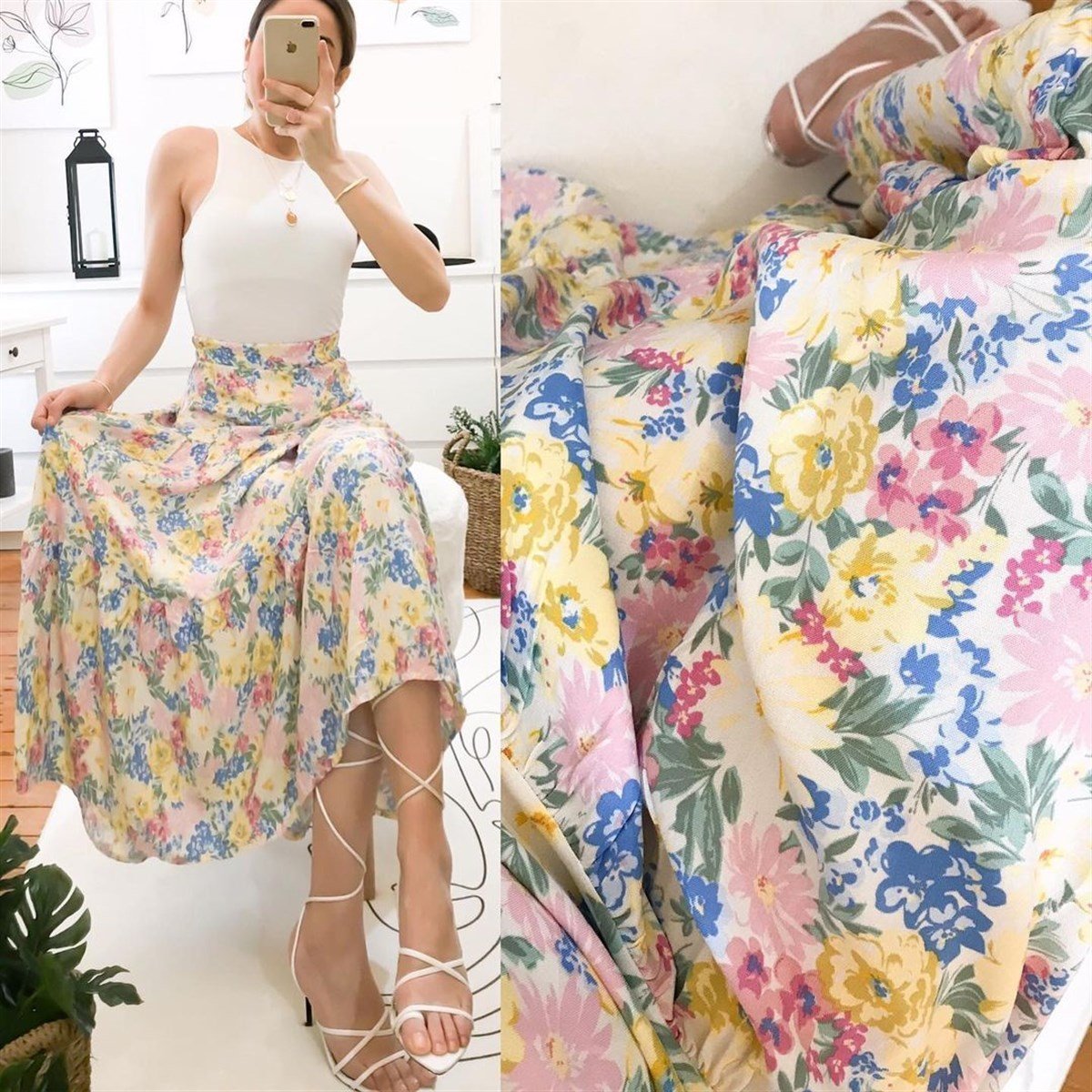 FLORAL ÇİÇEKLİ UZUN ETEK