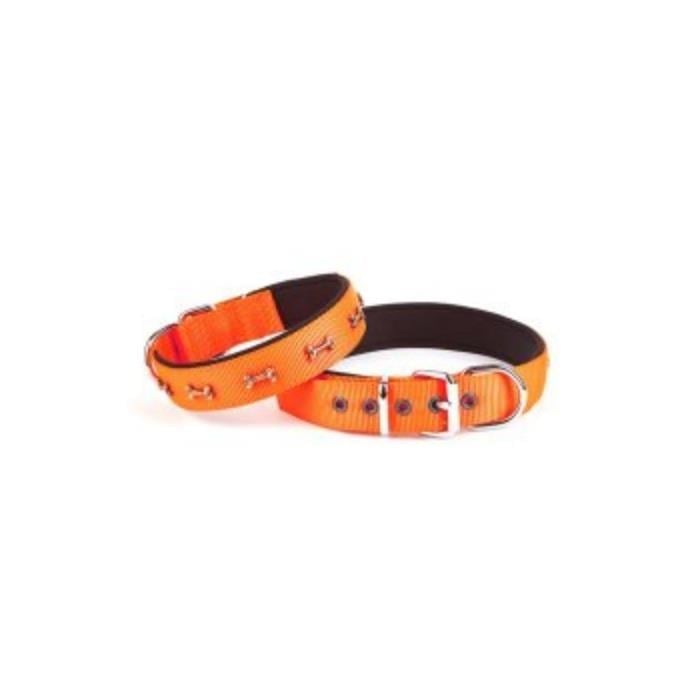 Doggie Konforlu Dokumadan El Yapımı Kemik Süslü Köpek Boyun Tasması 2,5x37-45cm - Orange