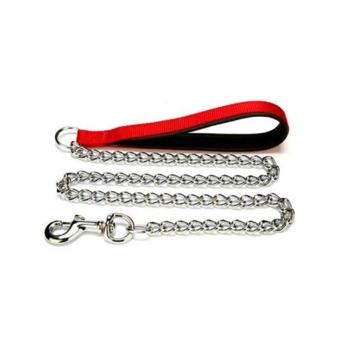Doggie Konforlu Dokumadan El Yapımı Zincirli Köpek Gezdirme Kayışı 3,5x110cm - Red