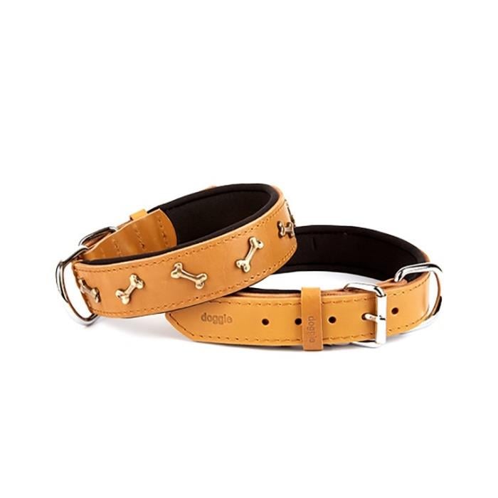 Doggie Konforlu Gerçek Deriden El Yapımı Kemik Süslü Köpek Boyun Tasması 3x42-50cm - Royal Blue