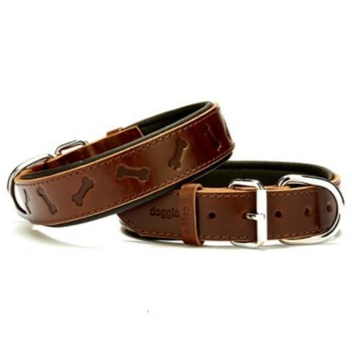 Doggie Konforlu Gerçek Deriden El Yapımı Kemik Desenli Köpek Boyun Tasması 3,5x52-60cm - Brown