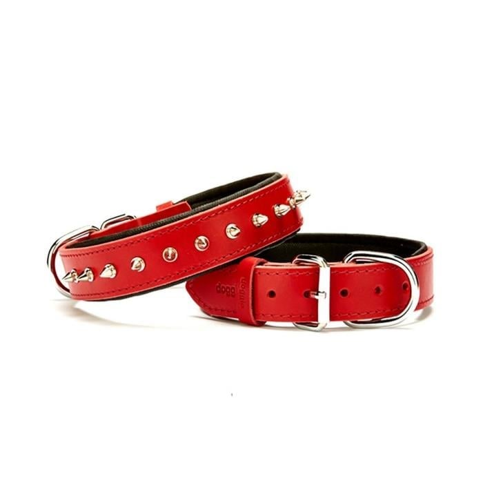 Doggie Konforlu Gerçek Deriden El Yapımı Çivili Köpek Boyun Tasması 3,5x47-55cm - Red