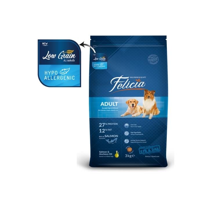 Felicia Az Tahıllı 3 Kg Yetişkin Somonlu M/Large Breed HypoAllergenic Köpek Maması