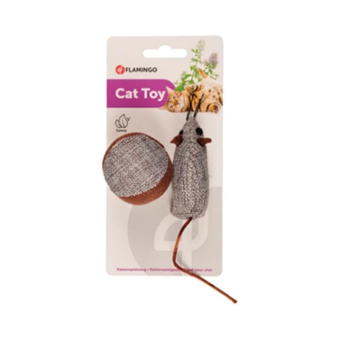 Flamingo Kedi ve Top Gri Kedi Oyuncağı 7.8cm