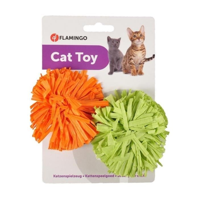 Flamingo Ponpon Top Kedi Oyuncağı Turuncu/Yeşil