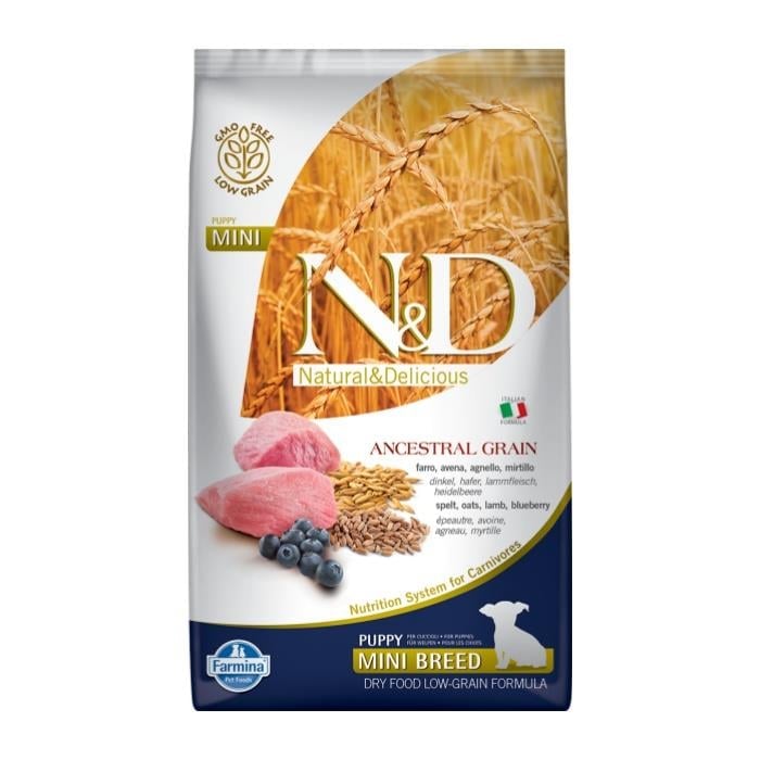 N&D Düşük Tahıllı Kuzu Etli Yaban Mersinli Mini 2.5 Kg Yavru Kuru Köpek Maması