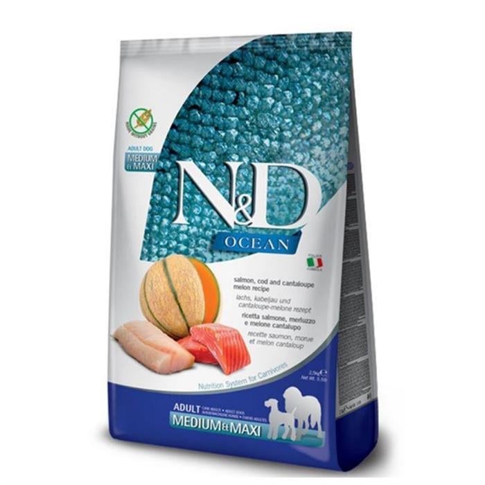 N&D Ocean Tahılsız Somon Morina Kavun 2.5 Kg Medium Maxi Yetişkin Kuru Köpek Maması