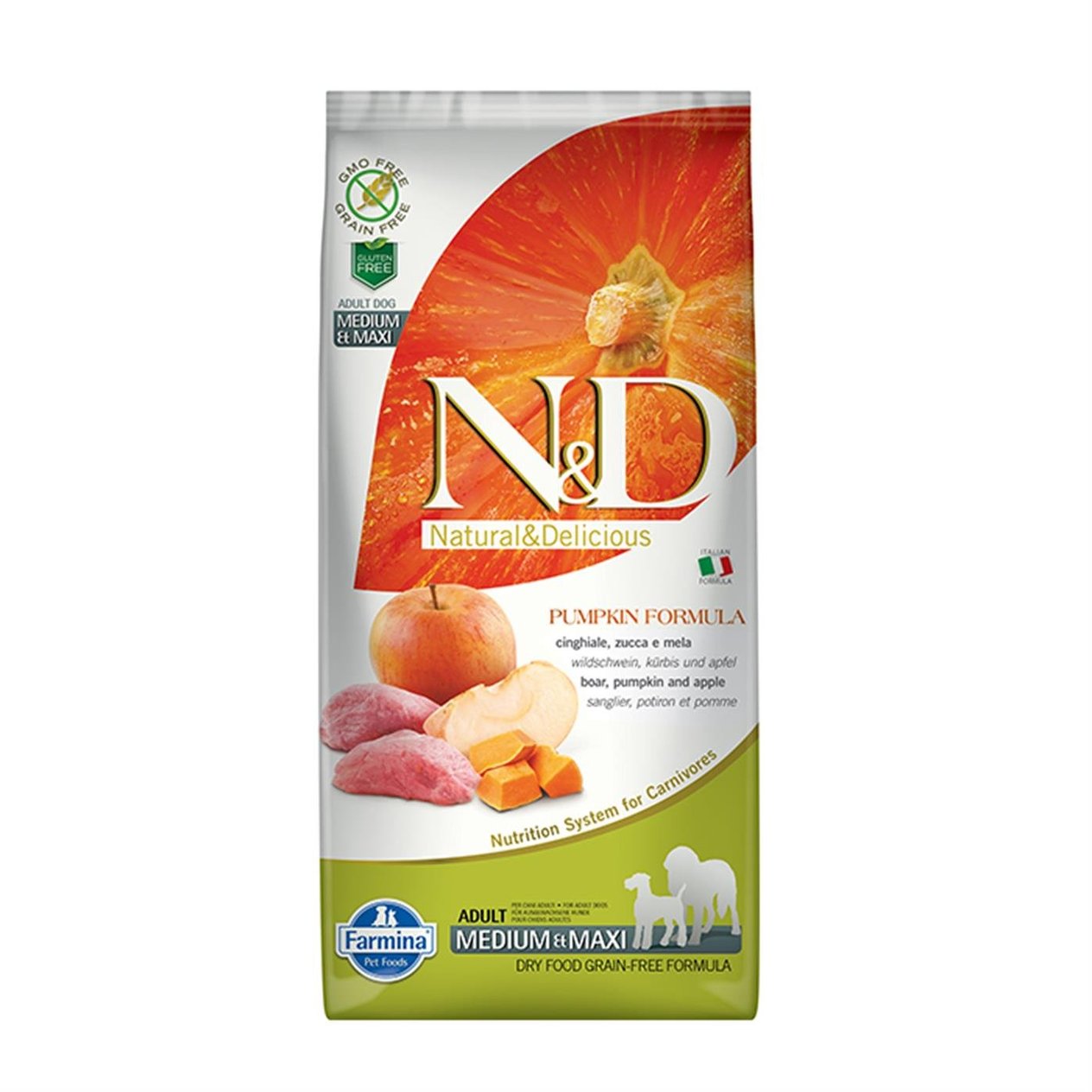 N&D Pumpkin Tahılsız Balkabaklı Yaban Domuzu Etli ve Elmalı 12 Kg Medium Maxi Yetişkin Kuru Köpek Maması
