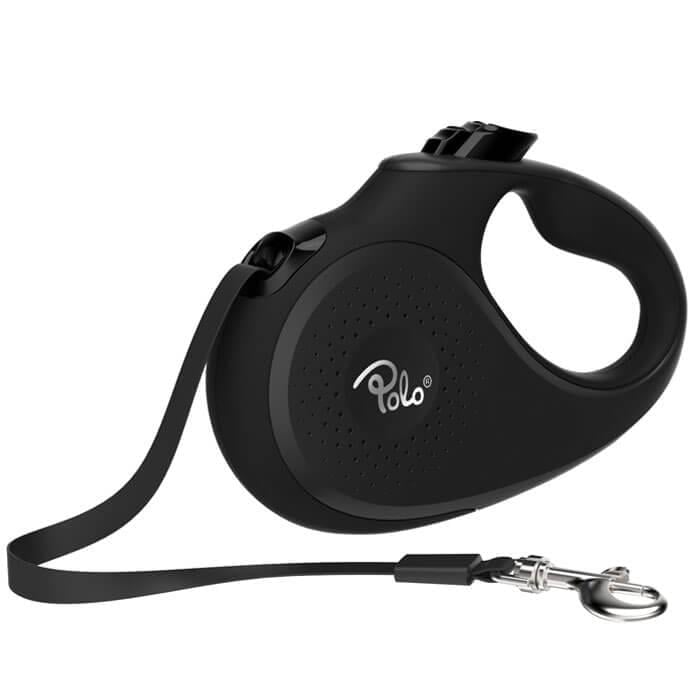 Polo Solid Siyah Otomatik Köpek Tasması Large 5m/50 Kg