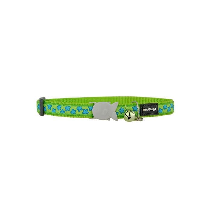 Reddingo Lime Üzerine Turkuaz Yıldızlı Kedi Boyun Tasması 12mm