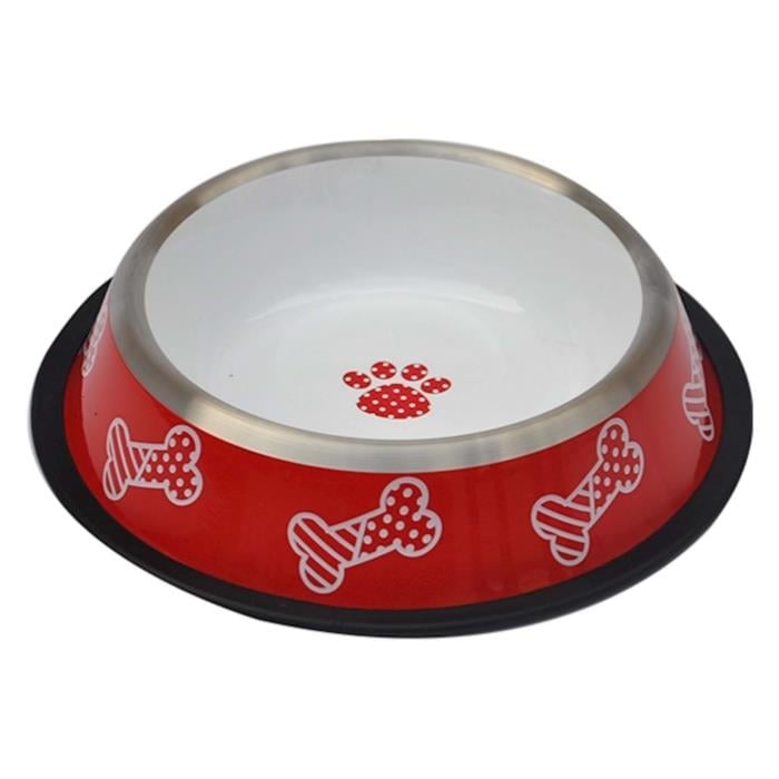 Zampa Kaymaz Tabanlı Kırmızı Beyaz Desenli Mama ve Su Kabı 32 Oz