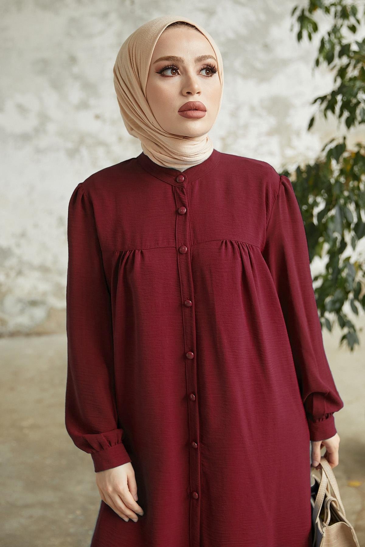Arfa Ayrobin Düğmeli Salaş Bordo Takım