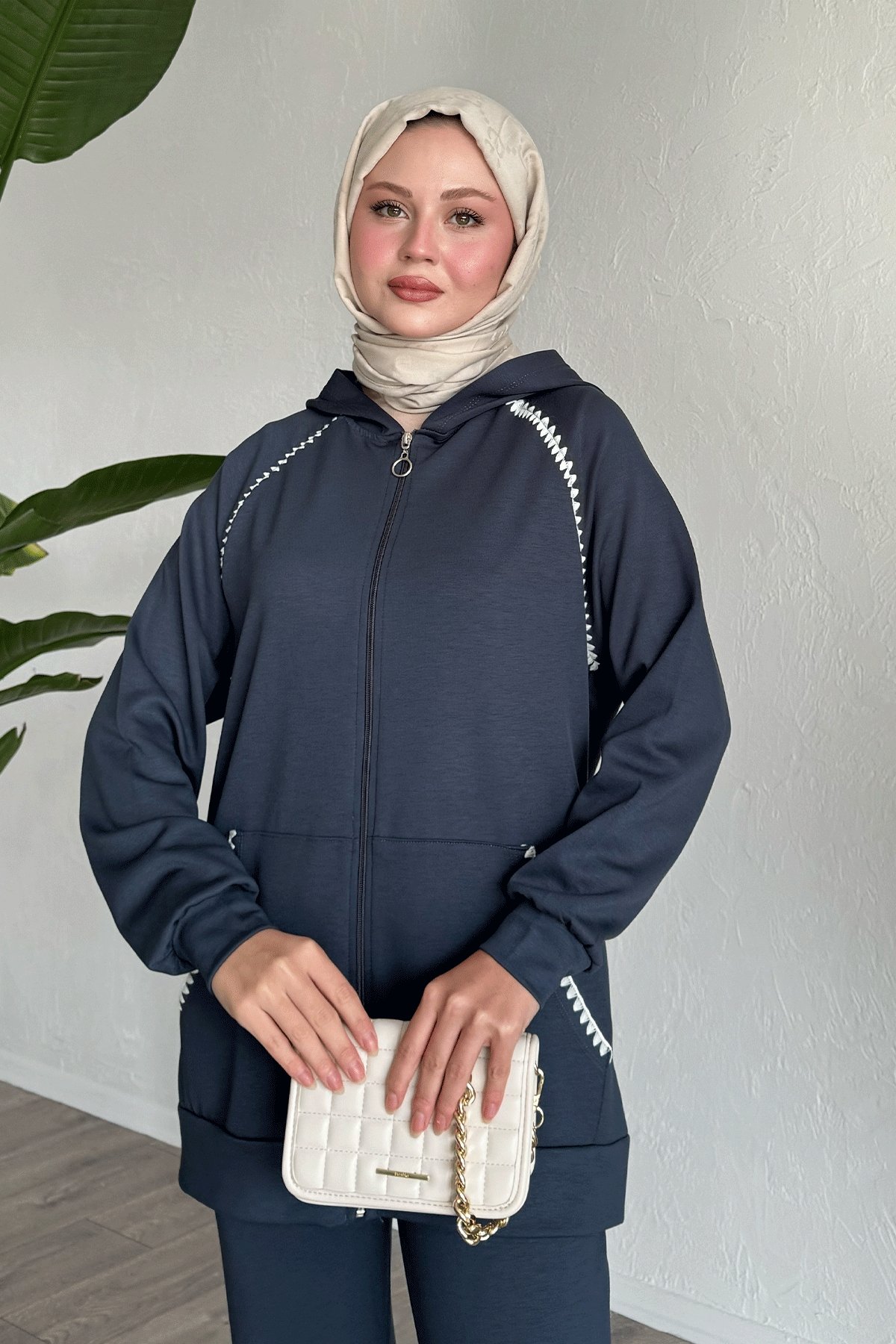 Fermuarlı Çoban Dikiş Antrasit İkili Takım