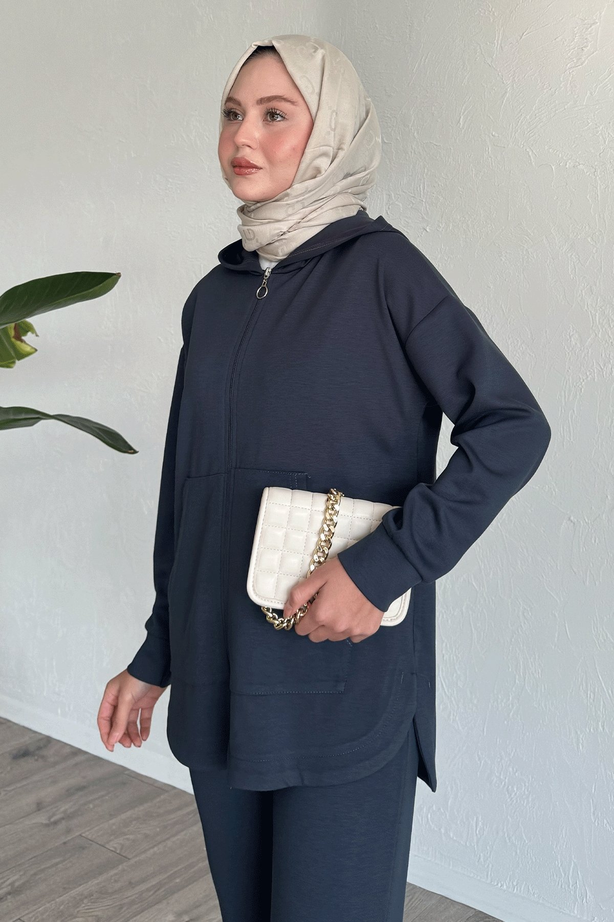 Fermuarlı Paçası Lastik Antrasit İkili Takım