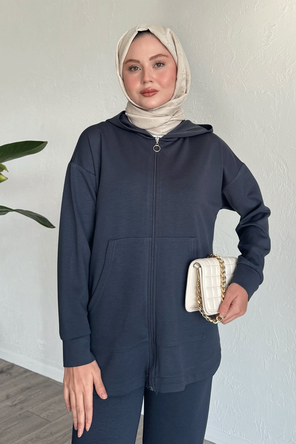 Fermuarlı Paçası Lastik Antrasit İkili Takım