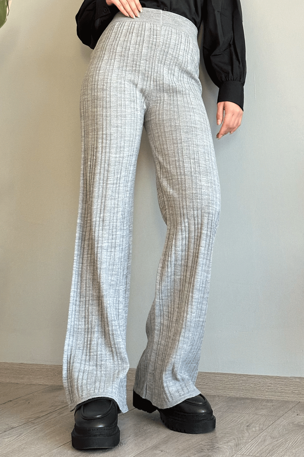 Fitilli Gri Triko Pantolon