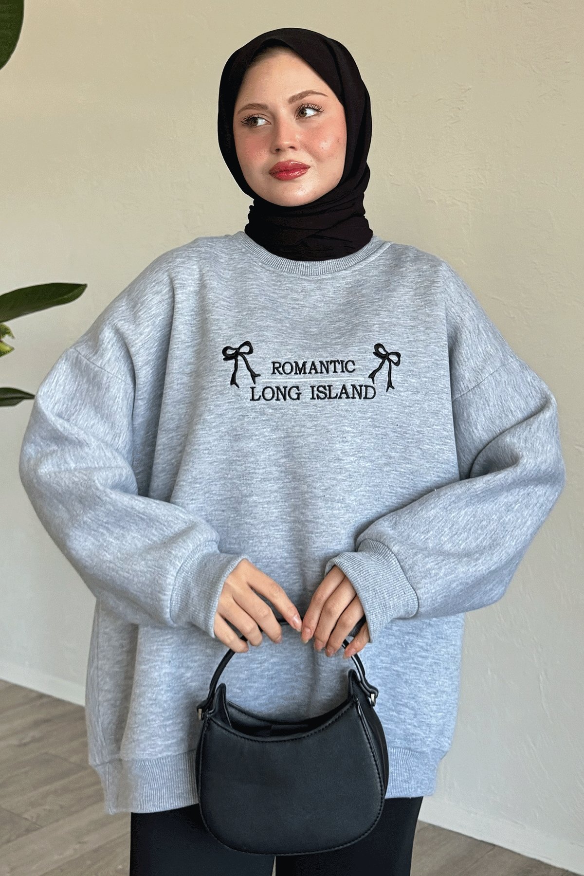 Fiyonk Yazı İşleme Gri Sweat