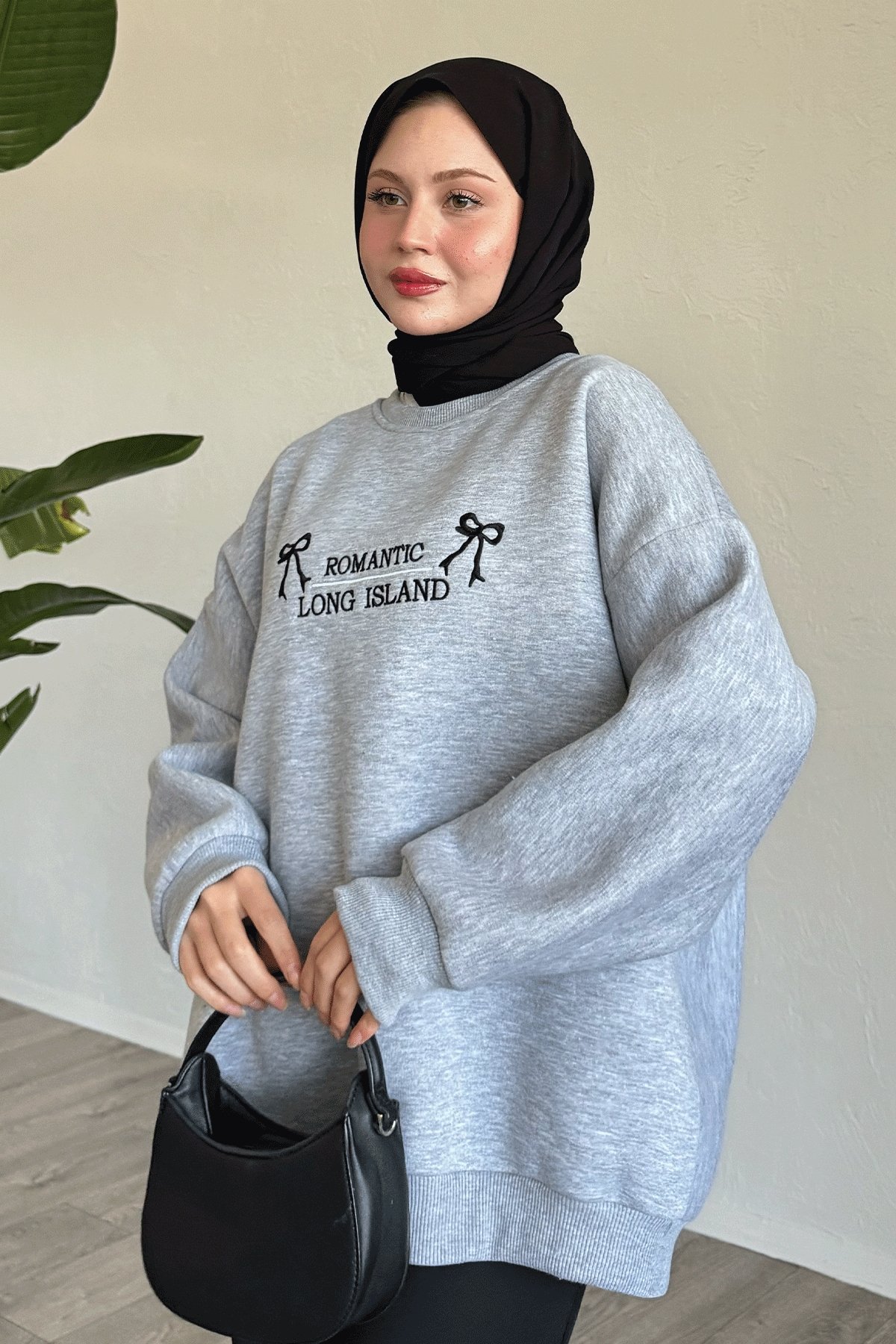 Fiyonk Yazı İşleme Gri Sweat