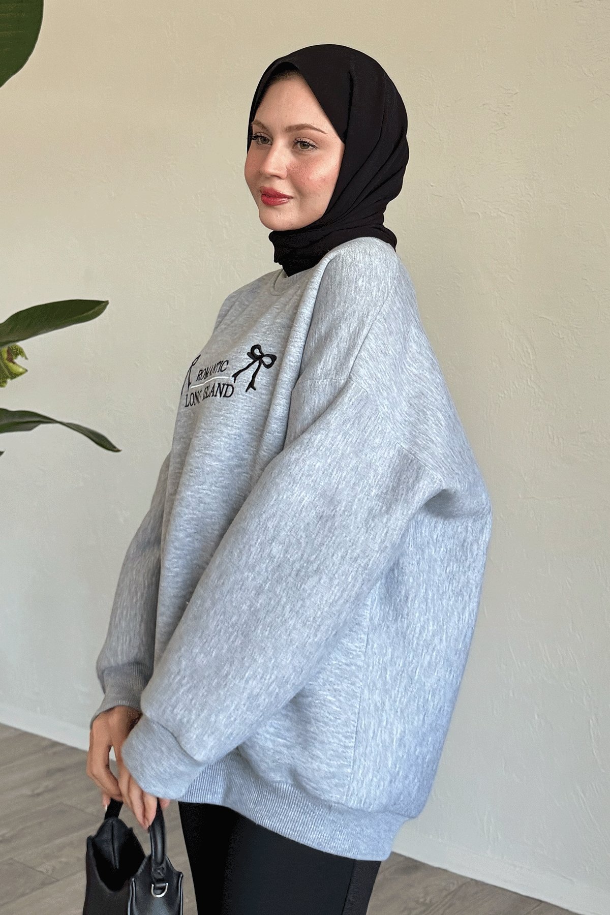 Fiyonk Yazı İşleme Gri Sweat