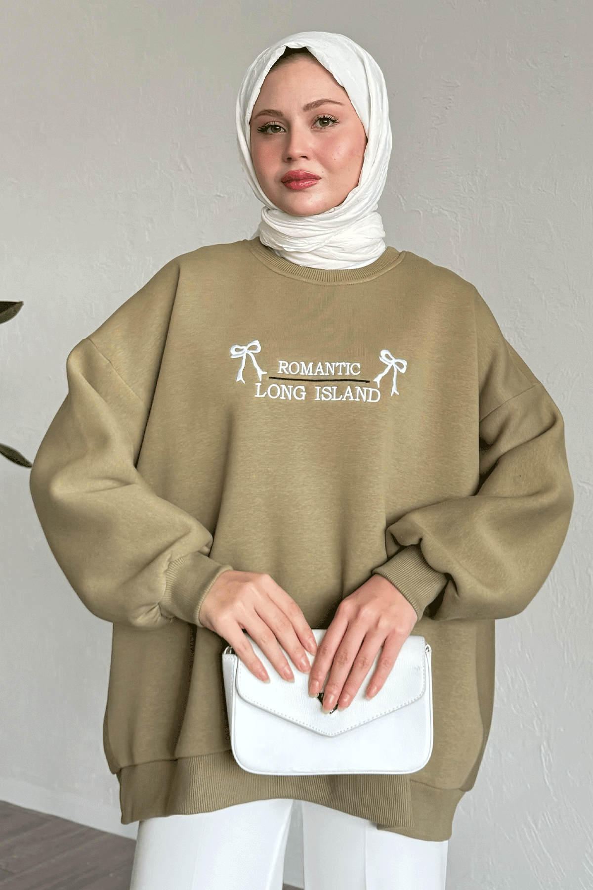 Fiyonk Yazı İşleme Haki Sweat