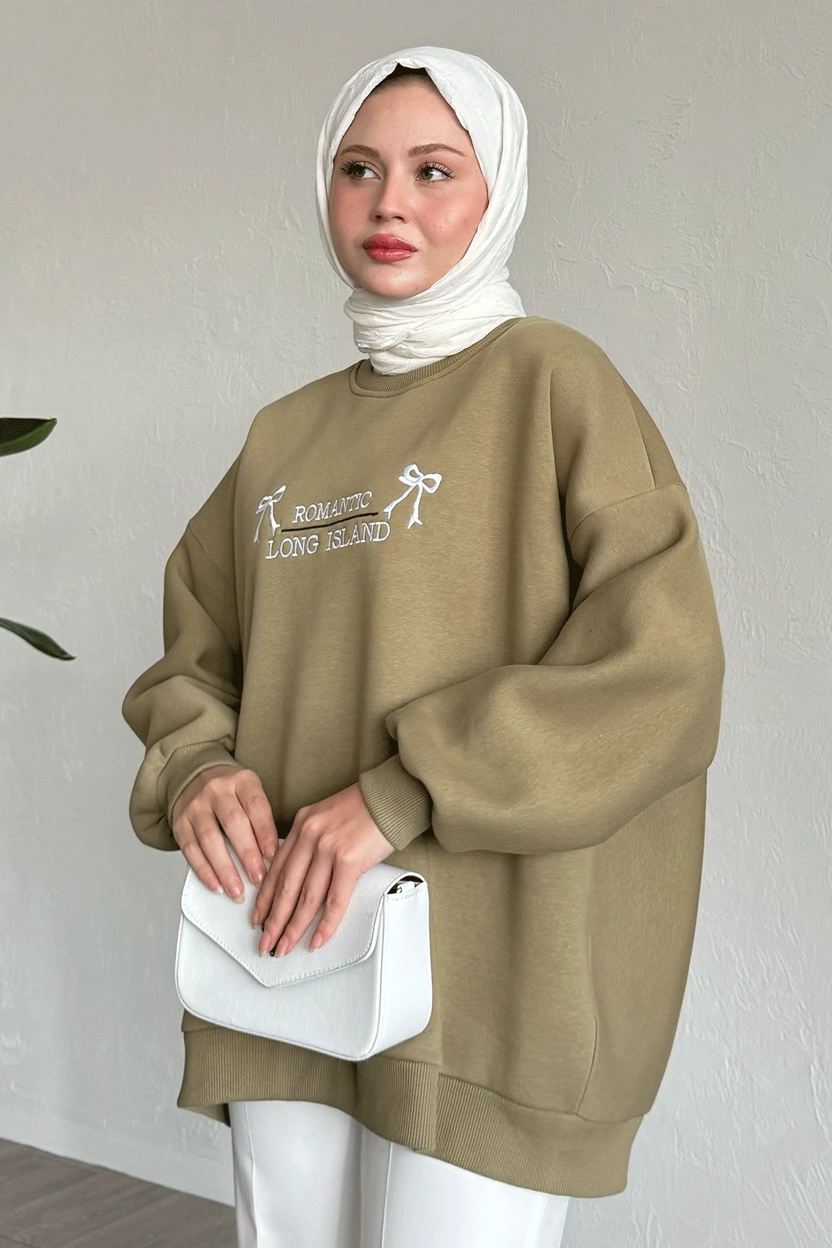 Fiyonk Yazı İşleme Haki Sweat