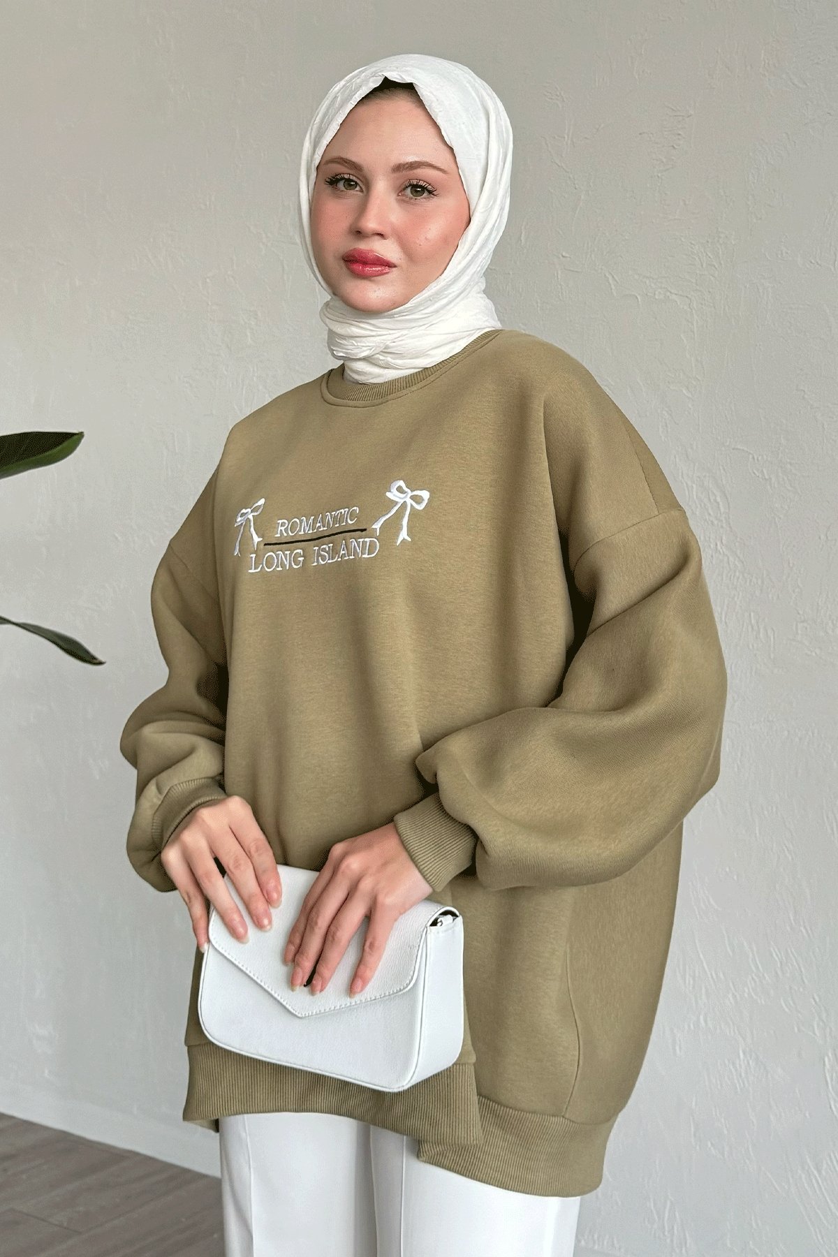 Fiyonk Yazı İşleme Haki Sweat