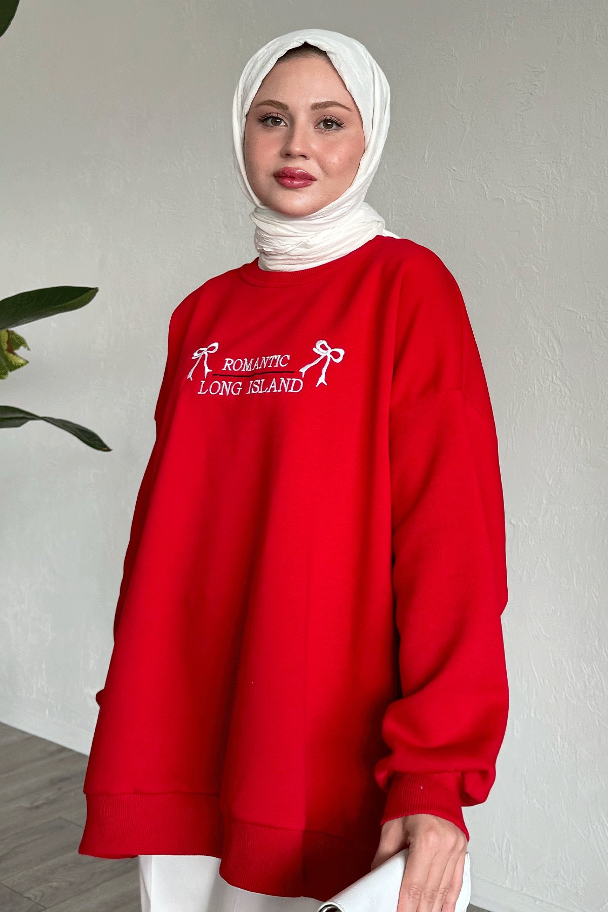 Fiyonk Yazı İşleme Kırmızı Sweat