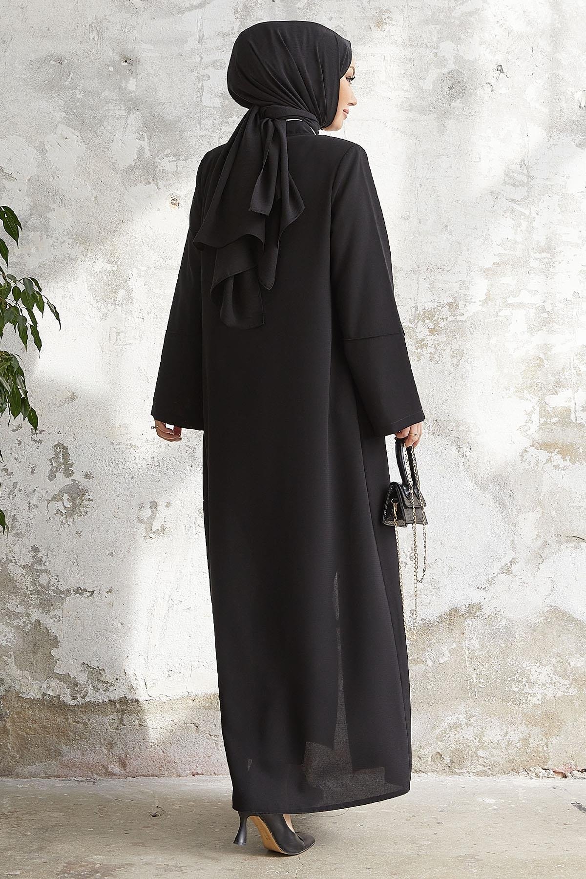 İvory Biye Desen Siyah Ferace