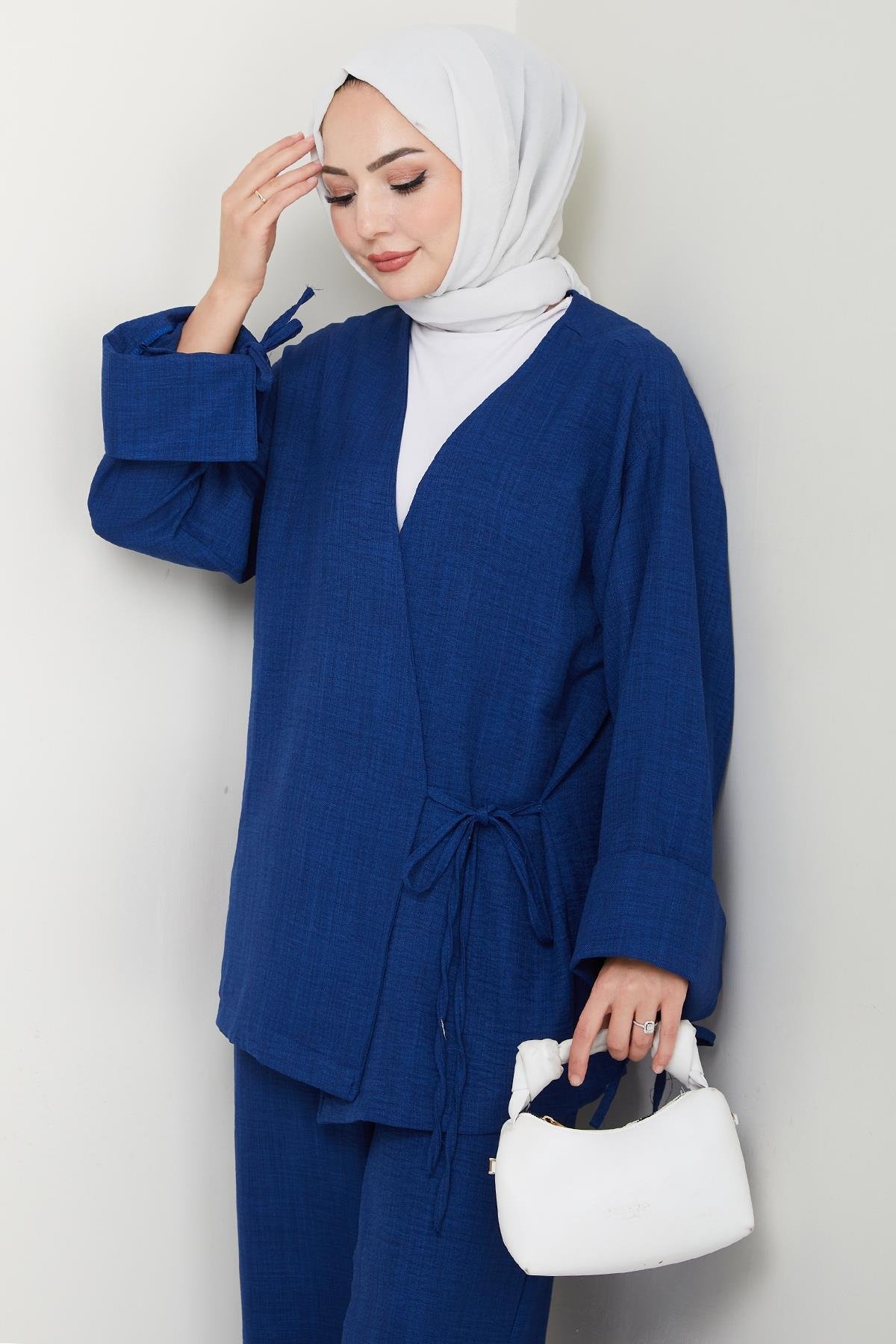 Keten Kimono İkili Lacivert Takım