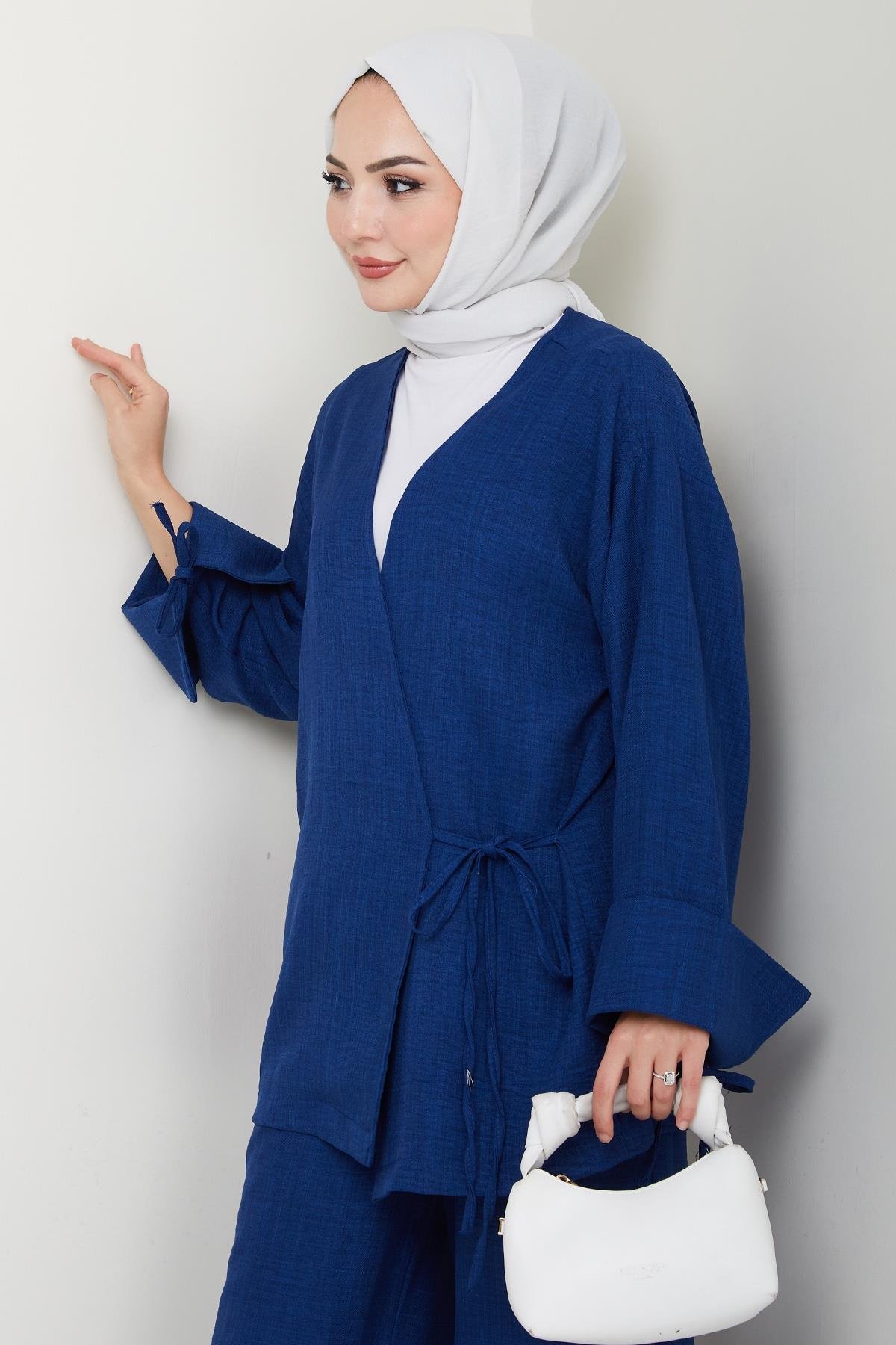 Keten Kimono İkili Lacivert Takım