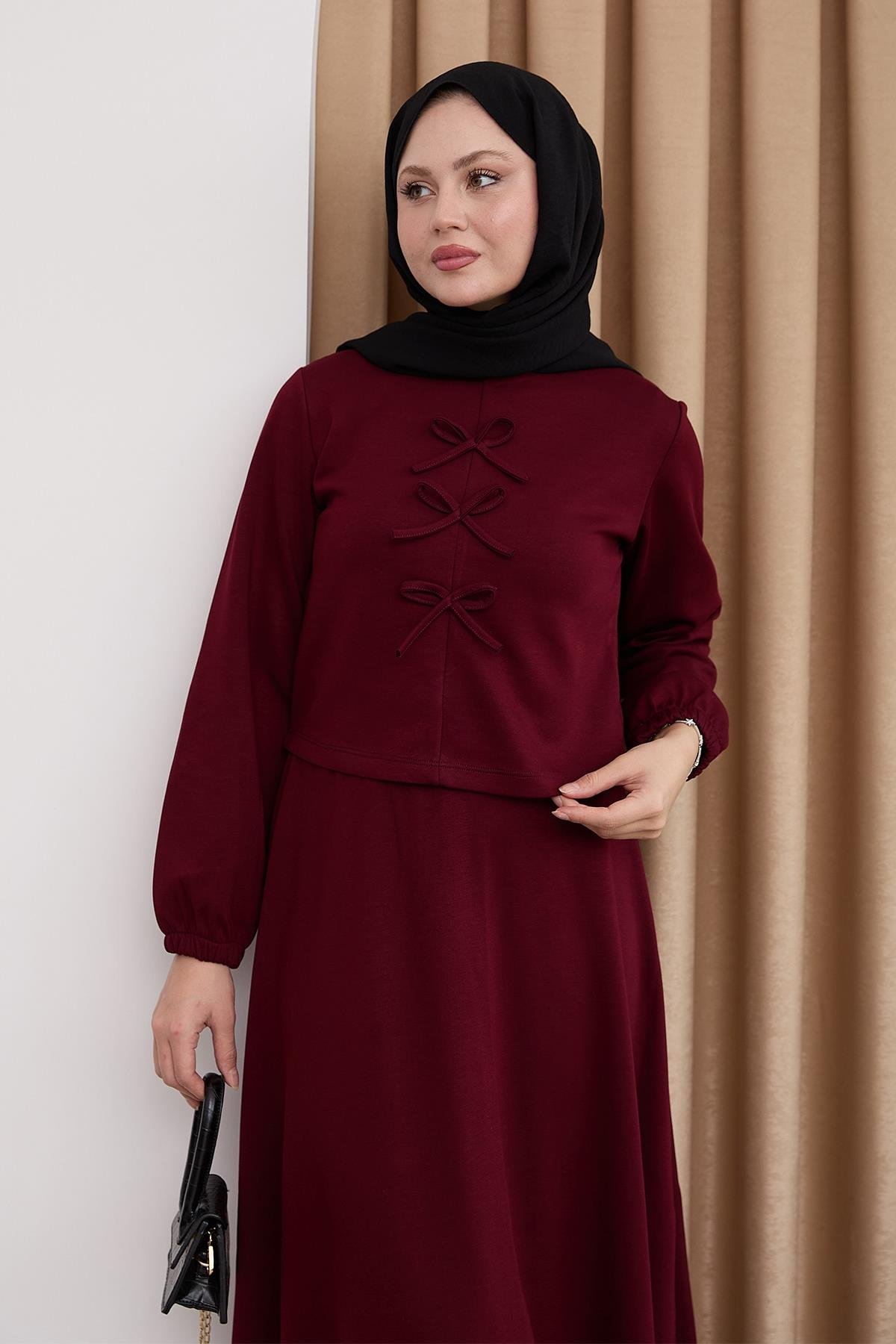 Modal Kurdele Detay Etekli Bordo Takım