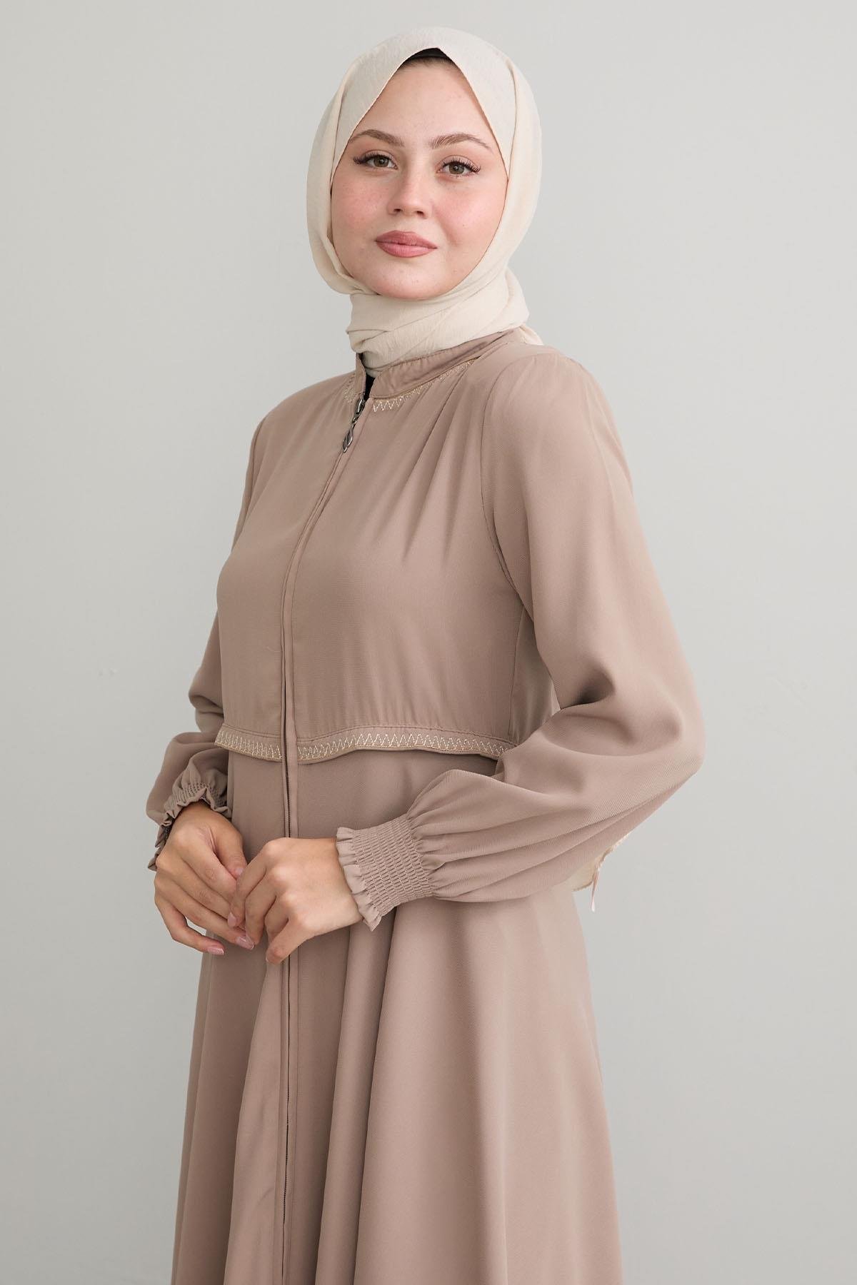Nakışlı Mevlana Kumaş Bej Ferace