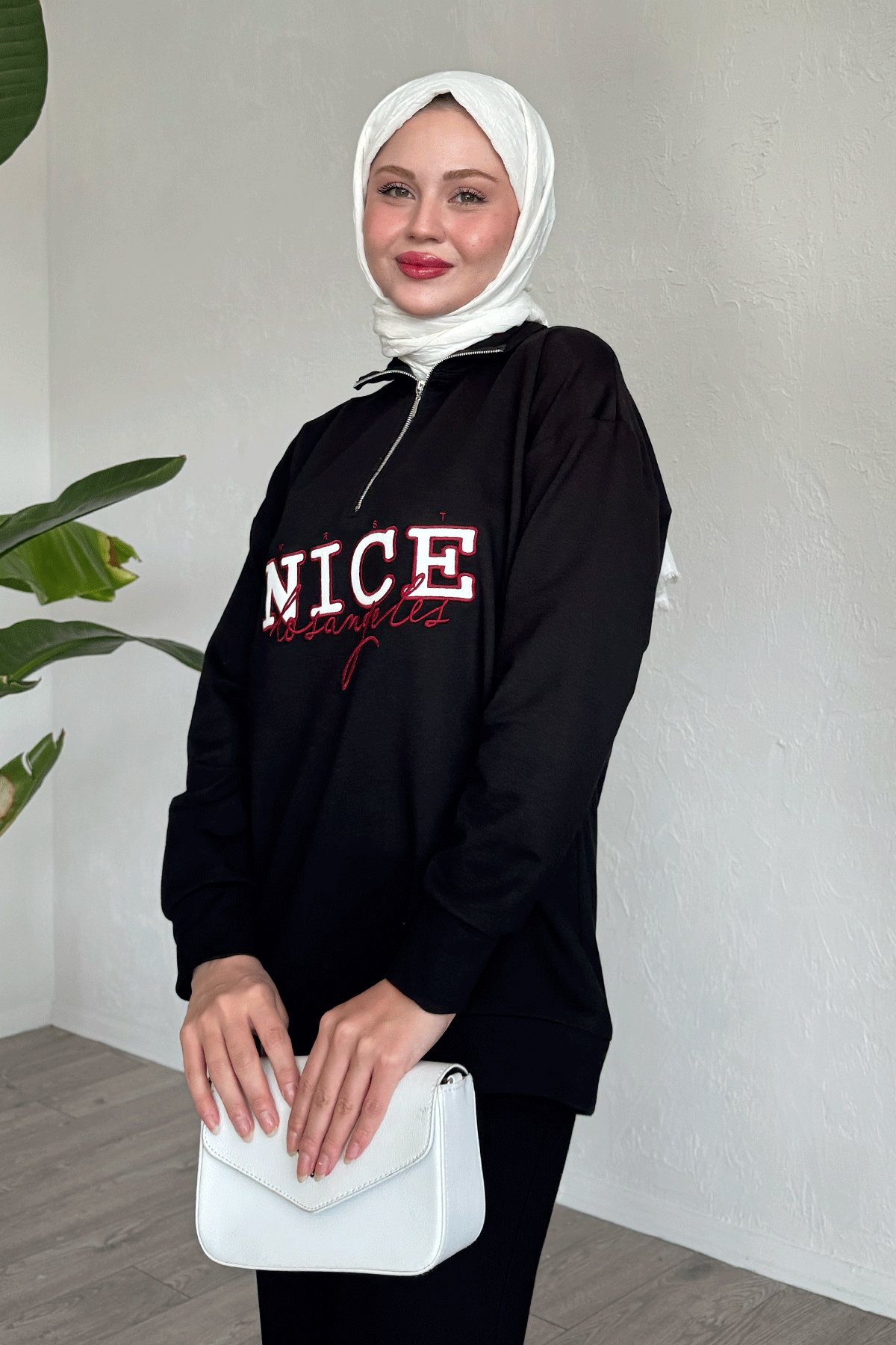 Nice Yazılı Fermuarlı Siyah İkili Takım