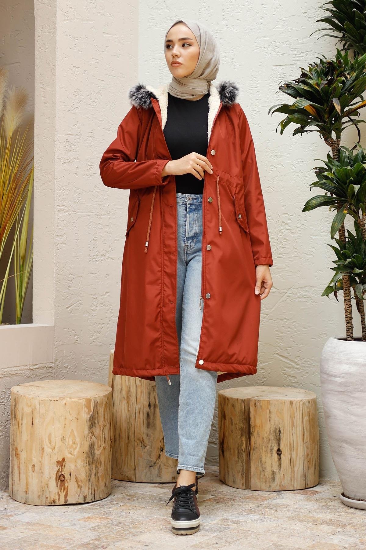Polarlı 2440 Kürklü Kaban - Bordo