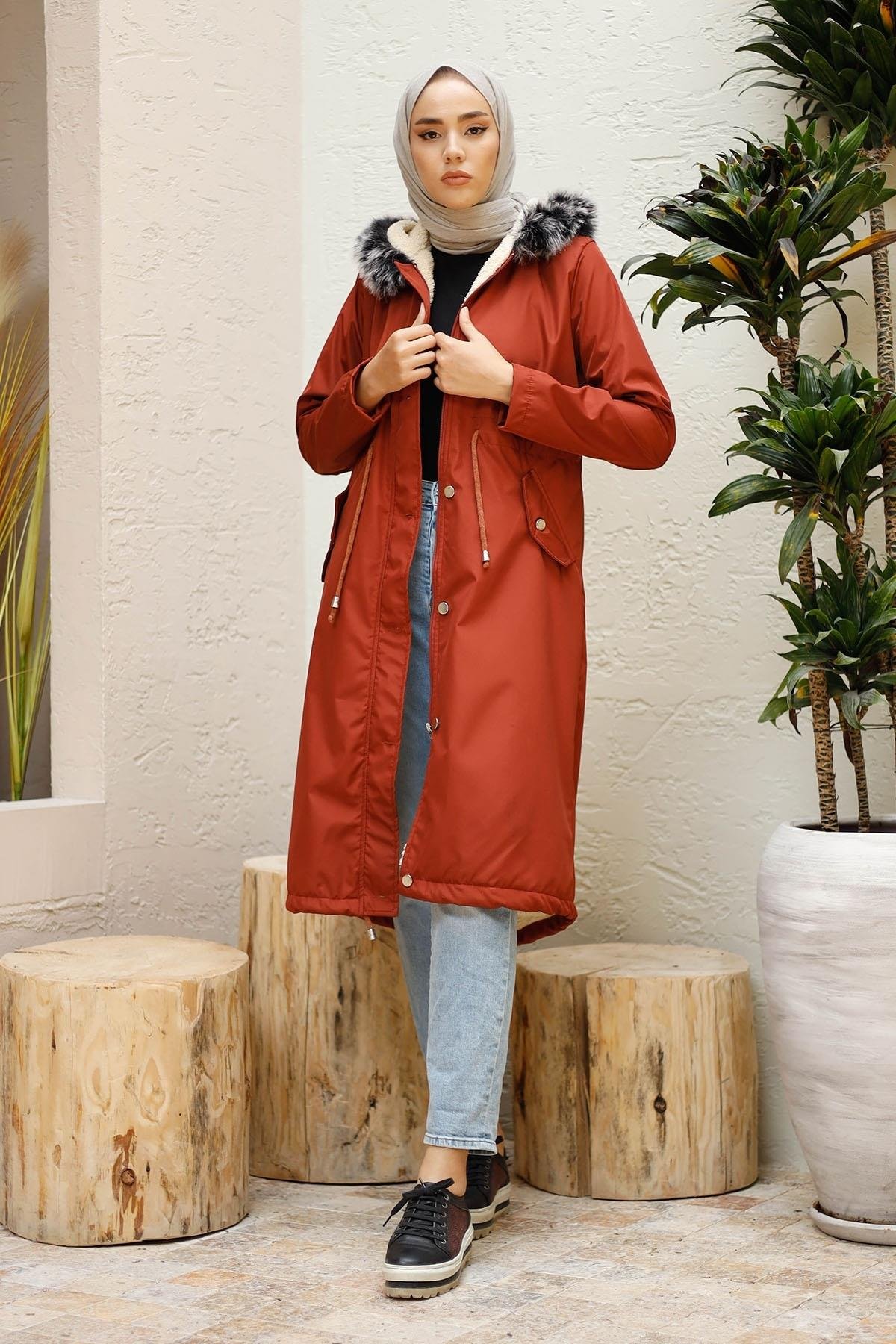 Polarlı 2440 Kürklü Kaban - Bordo