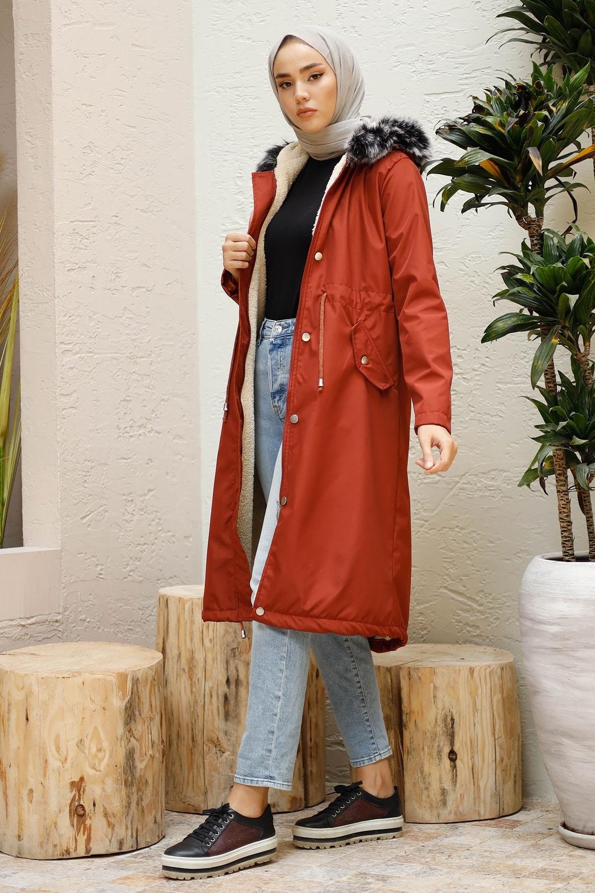 Polarlı 2440 Kürklü Kaban - Bordo