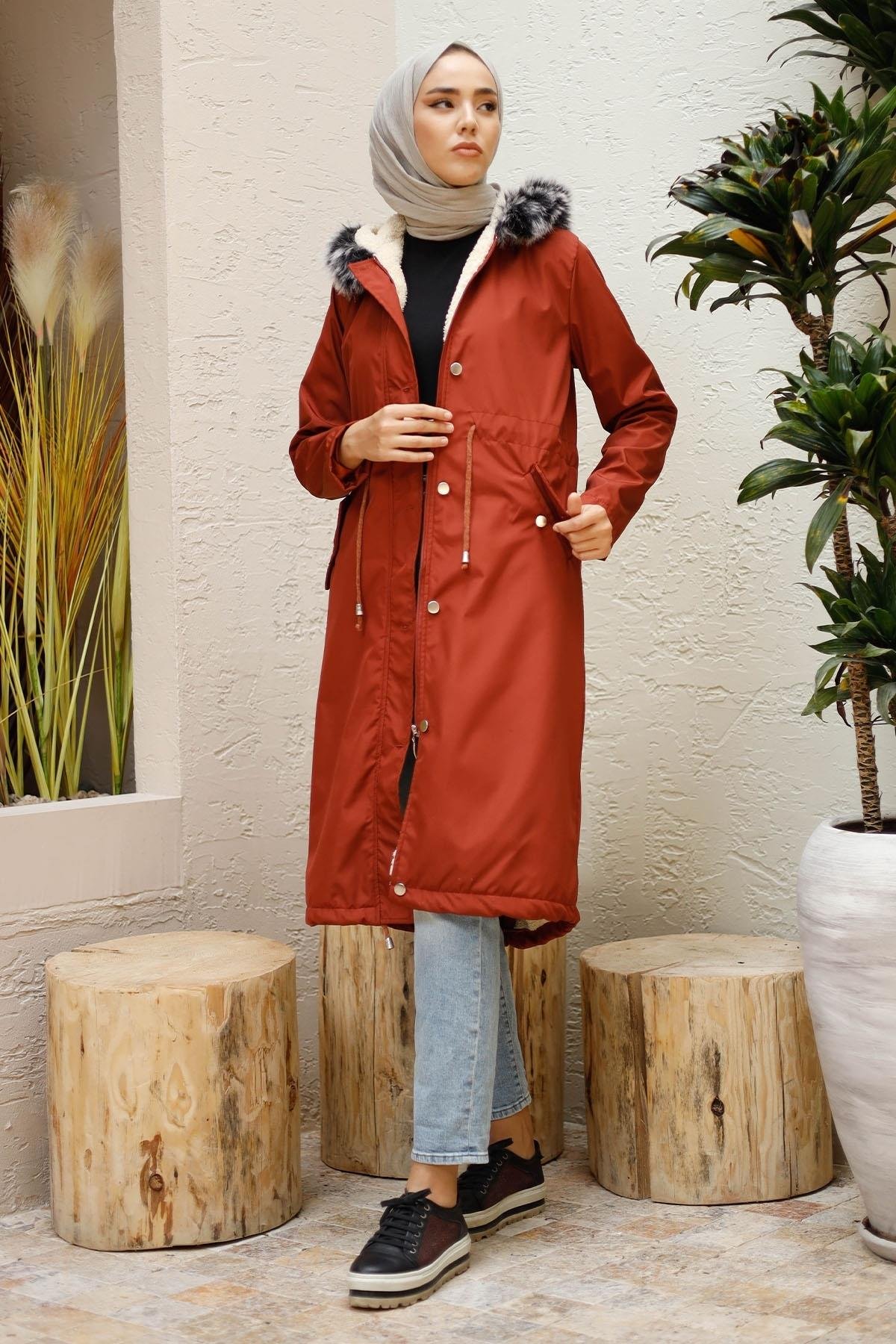 Polarlı 2440 Kürklü Kaban - Bordo