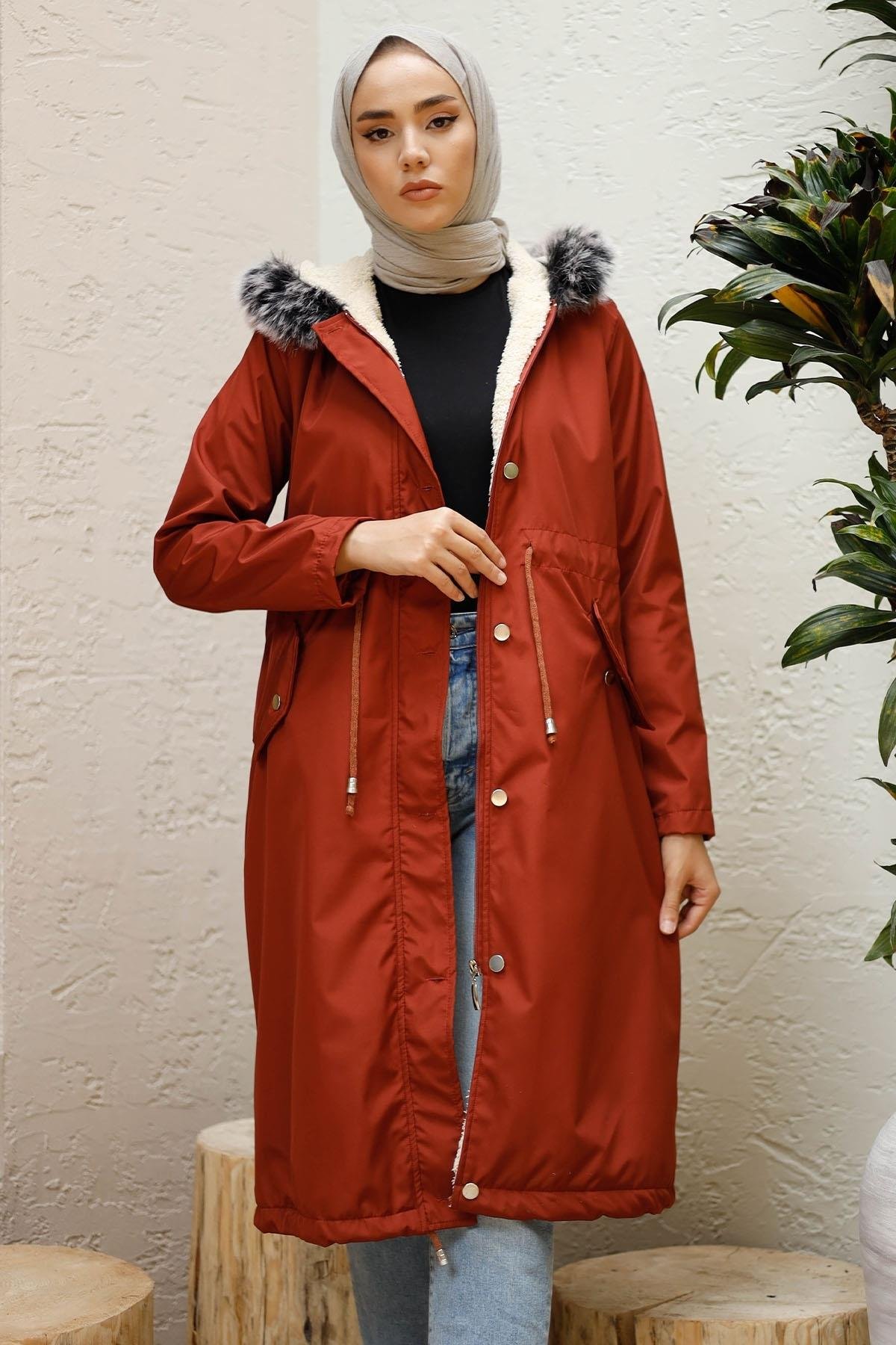 Polarlı 2440 Kürklü Kaban - Bordo