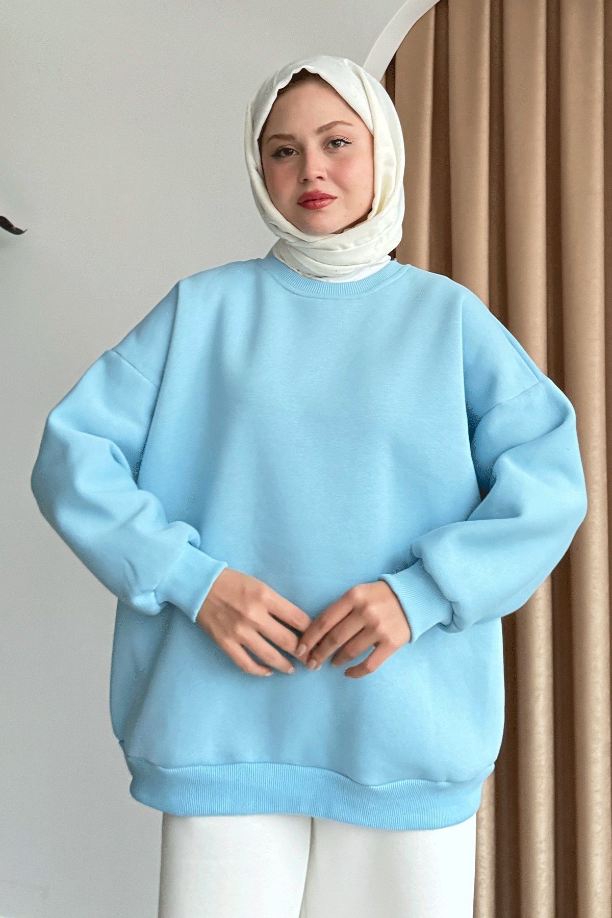 Şardonlu Basic Açık Mavi Sweat